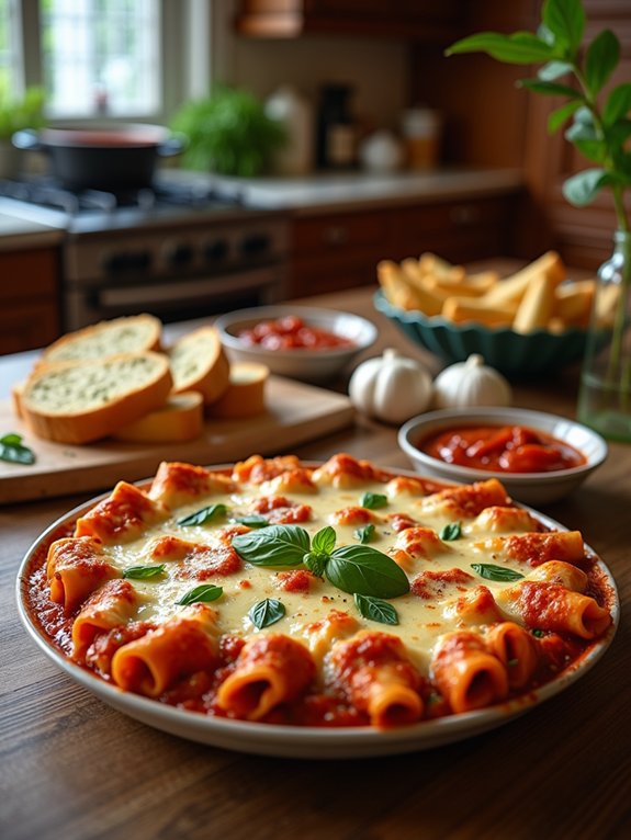 baked ziti and garlic bread