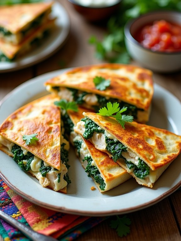 cheesy chicken spinach quesadillas