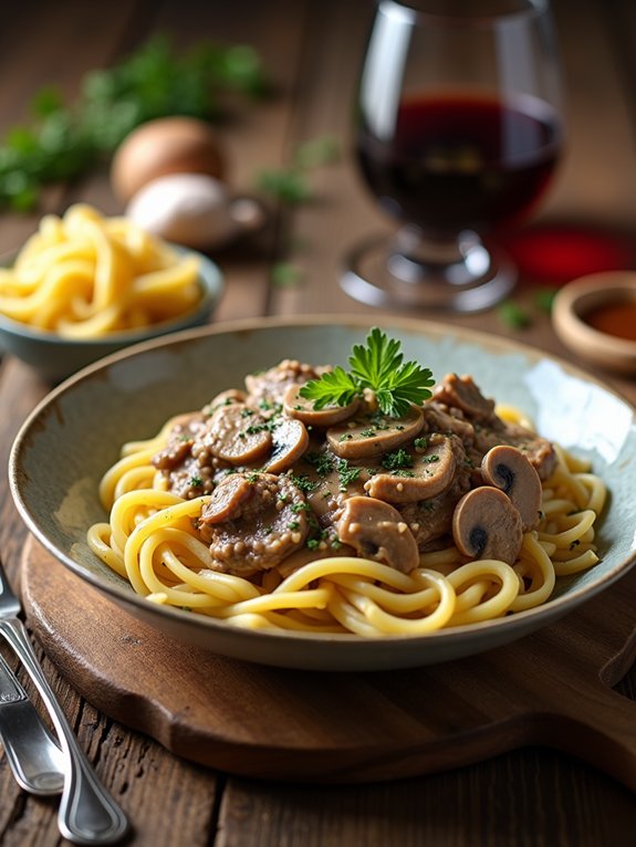 creamy beef pasta dish