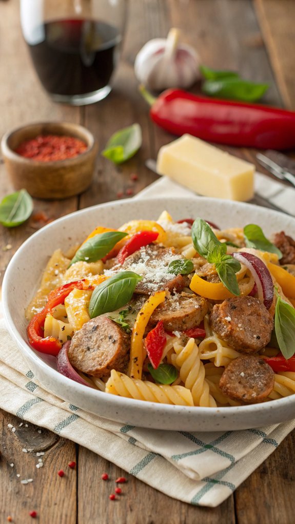 sausage and peppers pasta dish