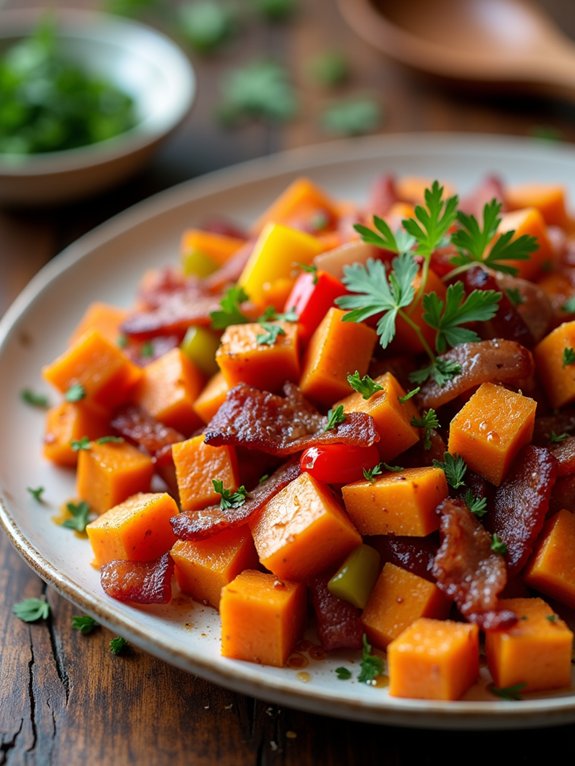 savory sweet potato bacon hash