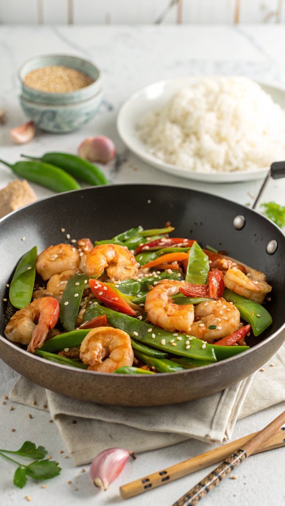 shrimp and snow peas