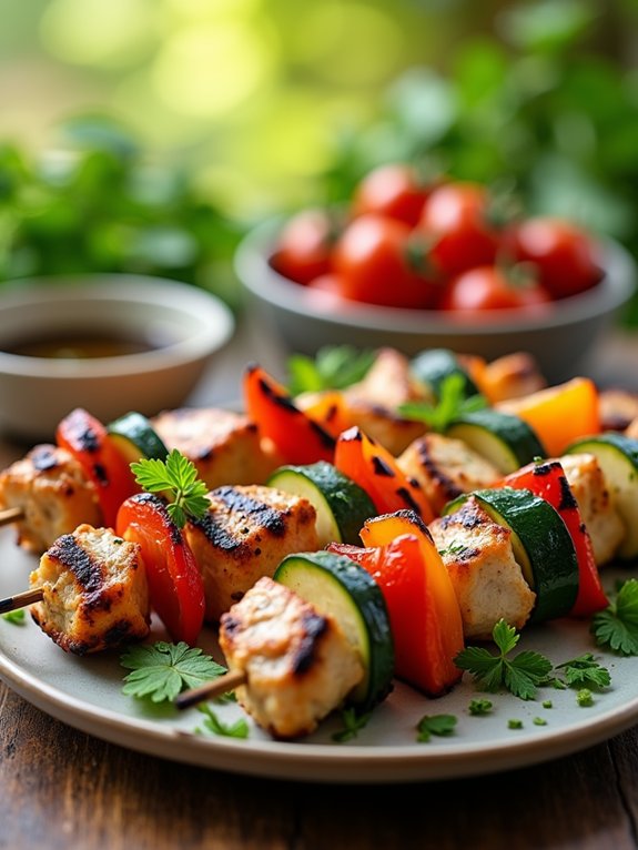 skewered grilled chicken vegetables