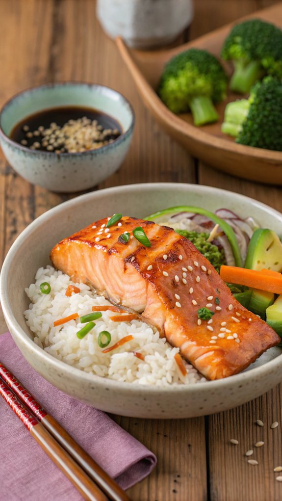 teriyaki salmon served with rice